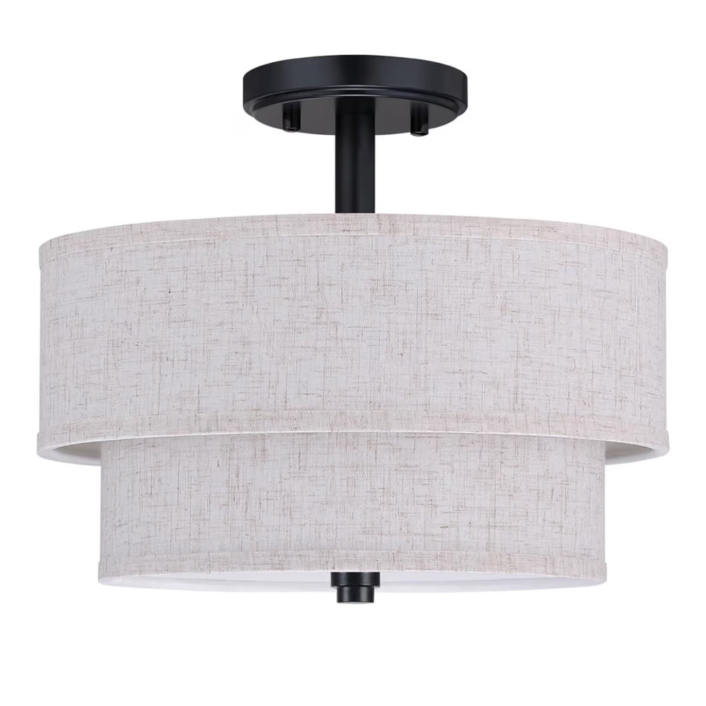 Leading Lighting 12 Inch Double Drum Linen Fabric Shade Black Semi Flush